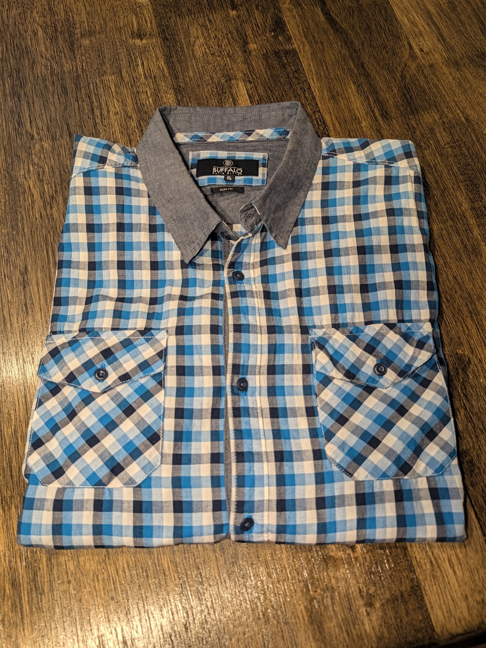 Buffalo David Bitton Blue and White Plaid Button-Down Shirt